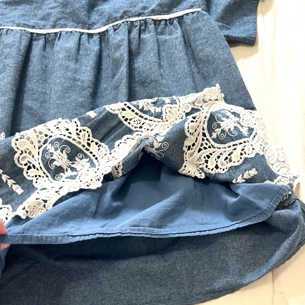 Sweet Salt Chambray Lace Embroidered Cottagecore Top Modest Prairie Blue Size M - Picture 3 of 9